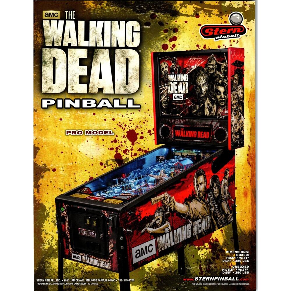 The Walking Dead Pinball Machine FLYER Original Game Artwork 2 Sides Zombie 2014
